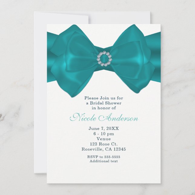 Invitación Cinta Verde azulada Aqua y Diamantes Elegantes Inv (Anverso)