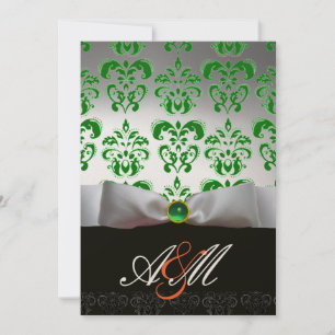 Invitación CINTA VERDE BLANCA Y MONOGRAMA DE DAMASCO NEGRO Do