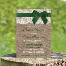 Invitación Cinta Verde En La Ducha De Brigada De Burlap Y Lac