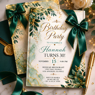 Invitación Cinta Verde Esmeralda Cumpleaños 30