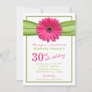 Invitación Cinta verde rosa Gerbera Daisy 30 cumpleaños