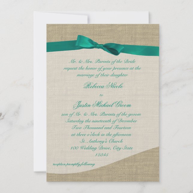 Invitación Cinta verde y Boda Burlap (Anverso)