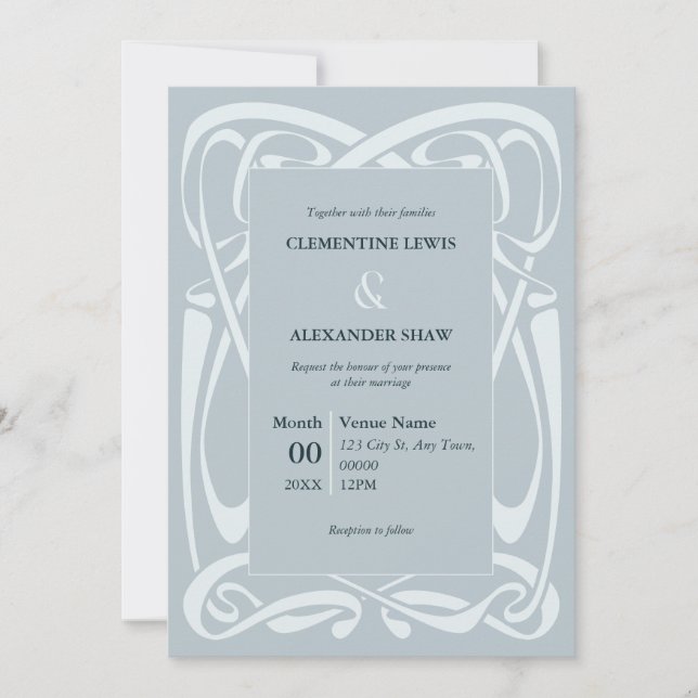 Invitación Cinta Vintage Azul Plateado Elegante (Anverso)