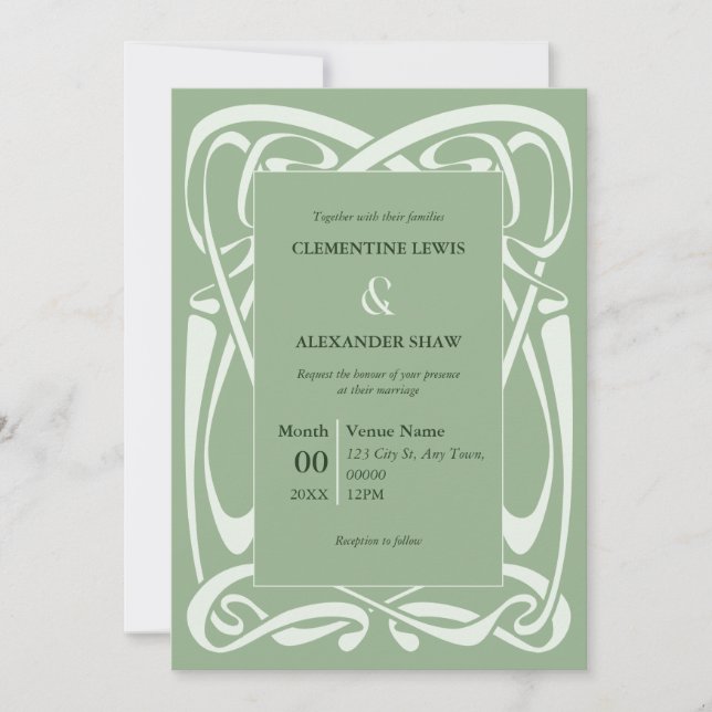 Invitación Cinta Vintage Verde Sabio Elegante (Anverso)