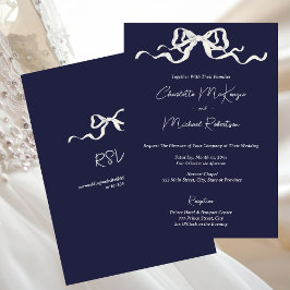 Invitación Cinta y lazo elegantes románticos de boda azul mar