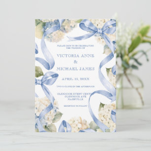 Invitación Cintas azules e hidrangeas Elegante matrimonio
