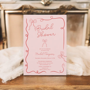 Invitación Cintas de arcos rojos rosados ilustraciones Ducha 