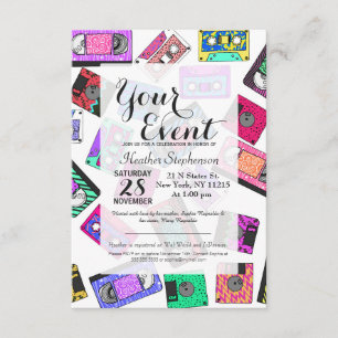 Invitación Cintas de cassette con estampado neón de la década