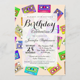 Invitación Cintas de cassette con estampado neón de la década