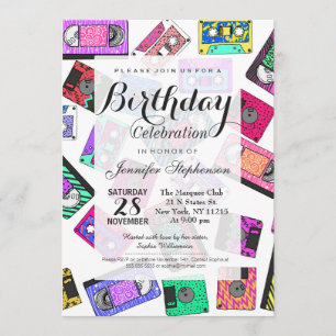 Invitación Cintas de cassette con estampado neón de la década