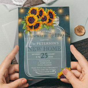 Invitación Cintas de girasoles iluminan el tarro de la casa