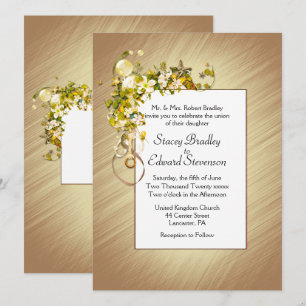 Invitación Cintas doradas y arena de estribaciones
