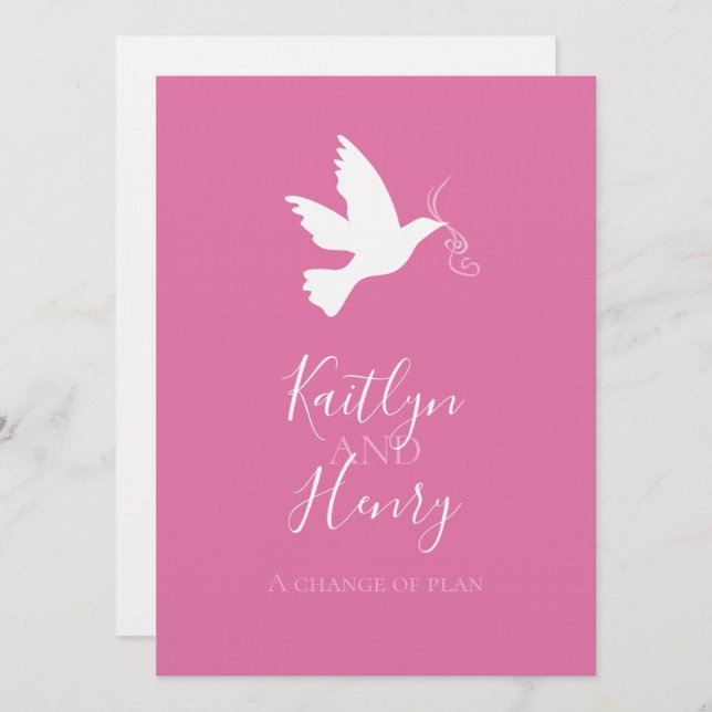Invitación Cintas rosadas de paloma blanca cambian los planes (Anverso / Reverso)