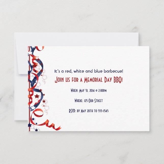 Invitación Cintas y estrellas rojas blancas y azules (Anverso)