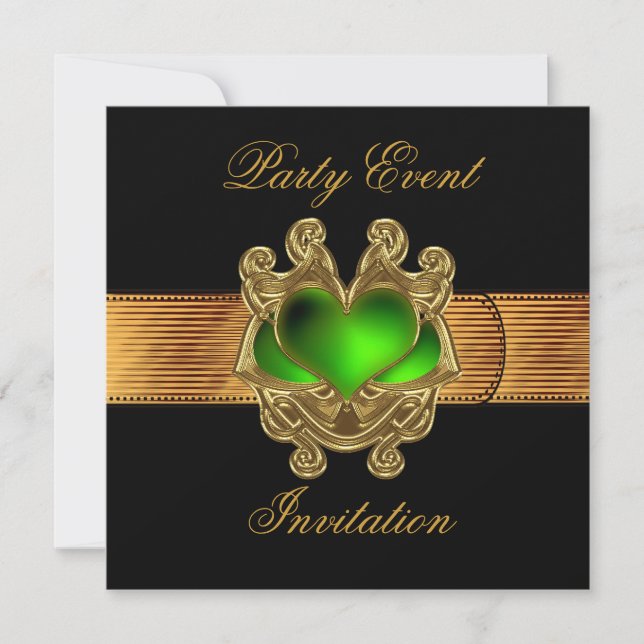 Invitación Cinturón de joyas de corazón verde negro (Anverso)