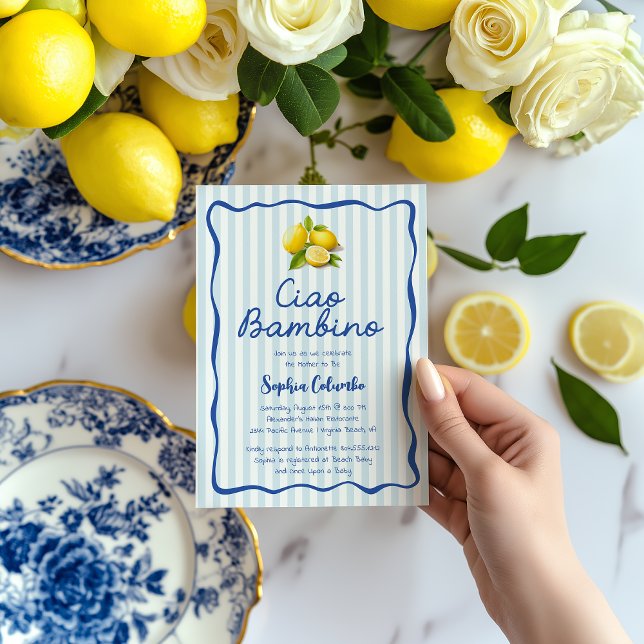 Invitación Cio Bambino Whimsical Italiano Lemons Baby Shower (Cio Bambino Whimsical Lemon Baby Shower Invitation )