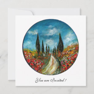 Invitación CIPRES Y AMAPOLAS EN TOSCANA, rojo azul