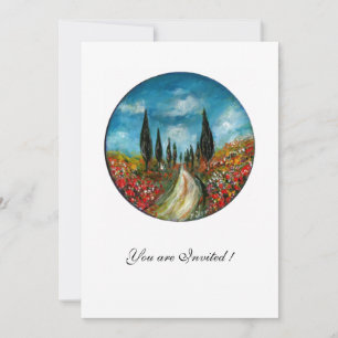 Invitación CIPRES Y AMAPOLAS EN TOSCANA, rojo azul