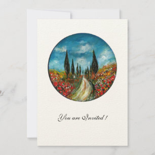 Invitación CIPRES Y AMAPOLAS EN TOSCANA,rojo azul fieltro