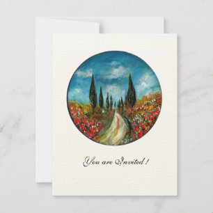 Invitación CIPRES Y AMAPOLAS EN TOSCANA,rojo azul fieltro
