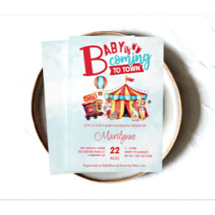 Invitación Circo azul del Carnaval Baby Shower