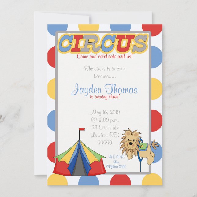 Invitación circo, celebración del cumpleaños (Anverso)