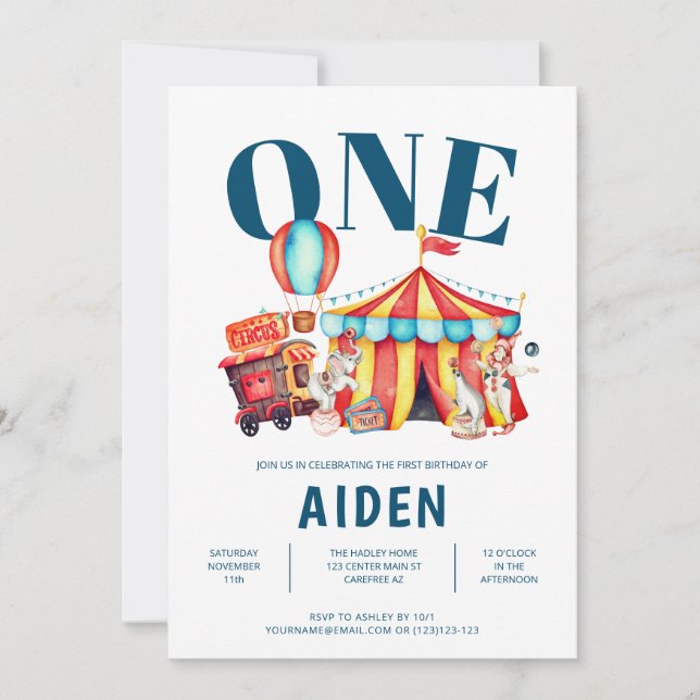 Invitación Circo de Carnaval Gran Carpa Uno Cumpleaños 1 (Anverso)