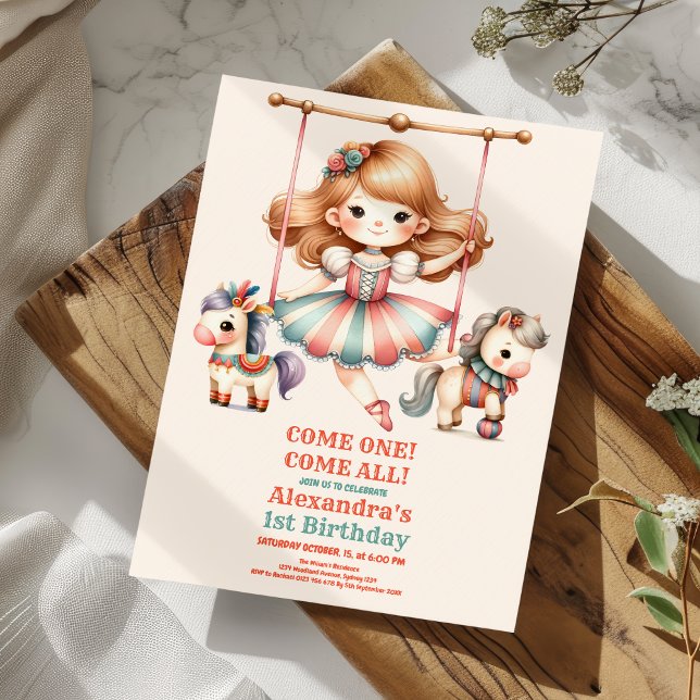 Invitación Circo de Carnaval Niños Fiesta de primer cumpleaño (Subido por el creador)