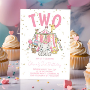 Invitación Circo de Carnaval Rosa Cumpleaños 2º 