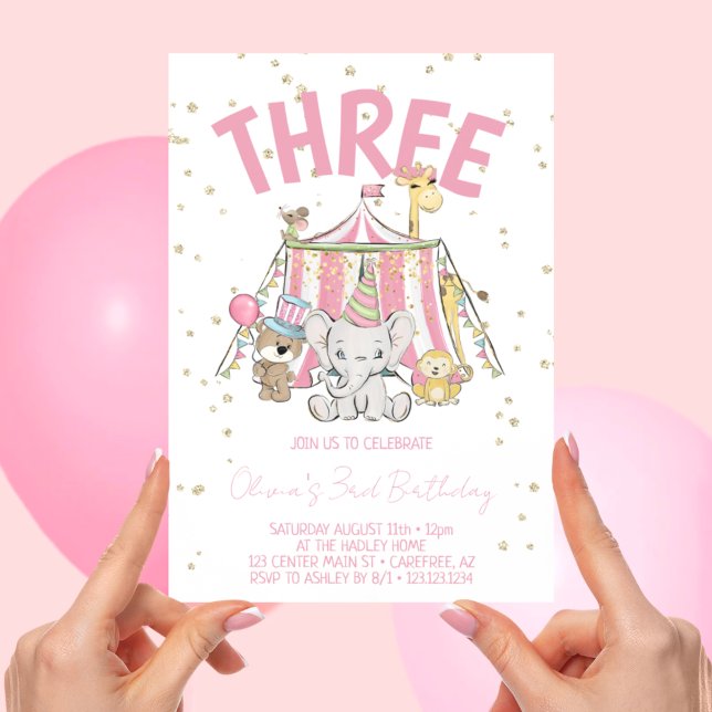 Invitación Circo de Carnaval Rosa Cumpleaños 3 (Subido por el creador)