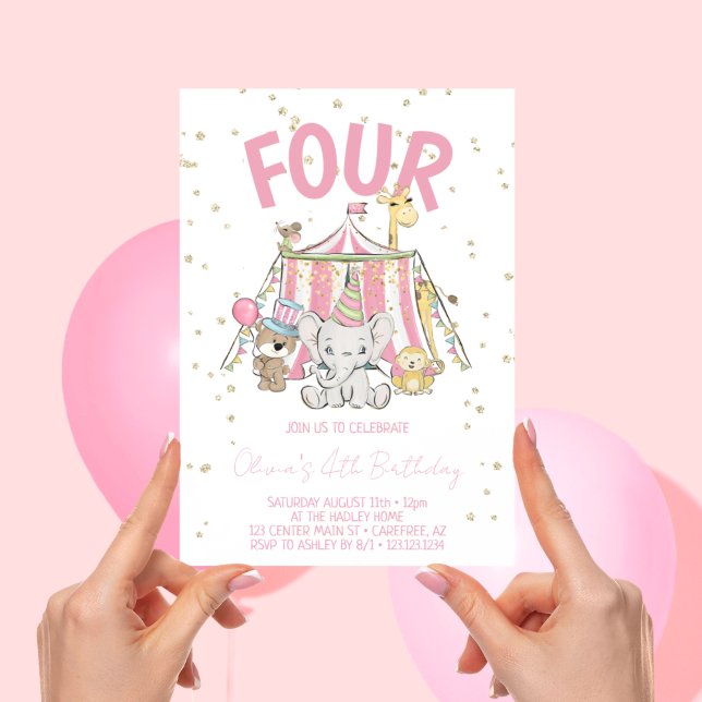 Invitación Circo de Carnaval Rosa Cumpleaños 4 (Subido por el creador)