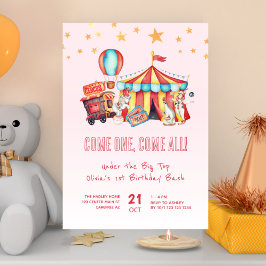 Invitación Circo de Carnaval Rosado Primer Bash de Cumpleaños