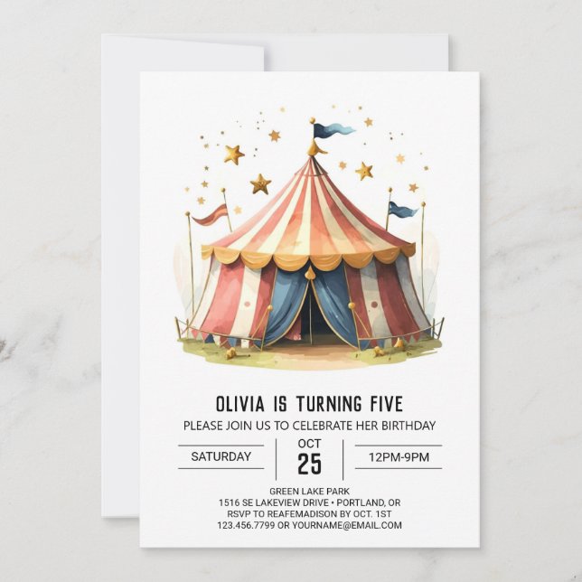 Invitación Circo de celebración de niños Pastel (Anverso)