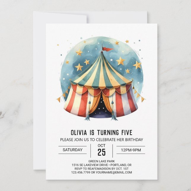 Invitación Circo de celebración digital feliz cumpleaños (Anverso)