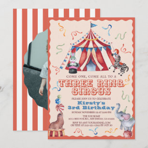 Invitación Circo de Tres Aros Carnaval Foto 3er Cumpleaños