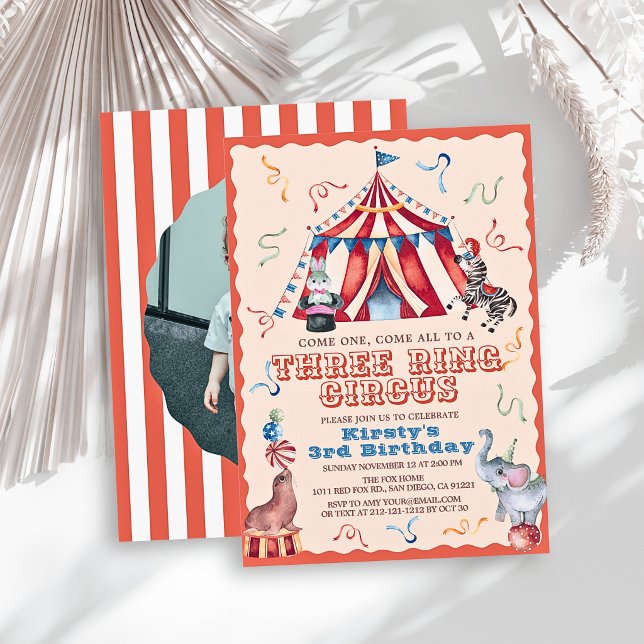 Invitación Circo de Tres Aros Carnaval Foto 3er Cumpleaños (Subido por el creador)