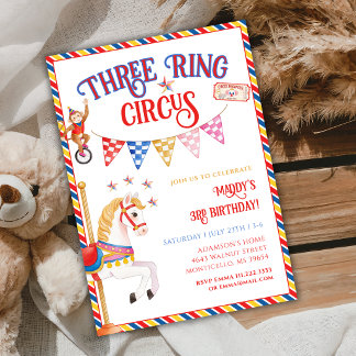 Invitación Circo de Tres Pistas Animales Adorables Fiesta de