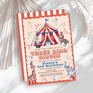 Invitación Circo de Tres Pistas Carnaval Animales Cumpleaños 