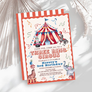 Invitación Circo de Tres Pistas Carnaval Animales Cumpleaños