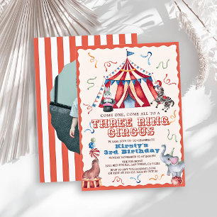 Invitación Circo de tres pistas Carnaval Foto Cumpleaños 3 añ