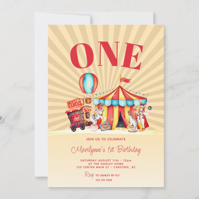 Invitación Circo del Carnaval Gran Carpa 1er Cumpleaños (Anverso)