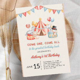 Invitación Circo Fiesta Primer Cumpleaños Moderno Lindo