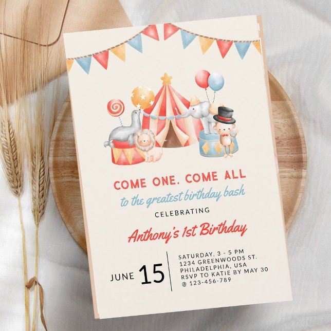 Invitación Circo Fiesta Primer Cumpleaños Moderno Lindo (Subido por el creador)