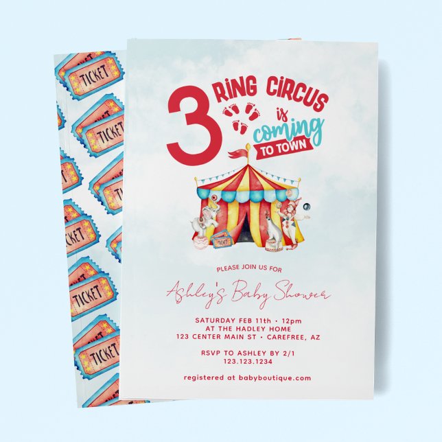 Invitación Circo Gran Carpa Tripletes Baby Shower (Subido por el creador)