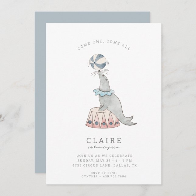 Invitación Circo moderno para niños | Fiesta de Cumpleaños de (Anverso / Reverso)