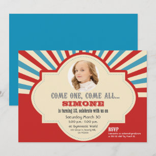 Invitación Circo Rojo Azul Tema 10 cumpleaños
