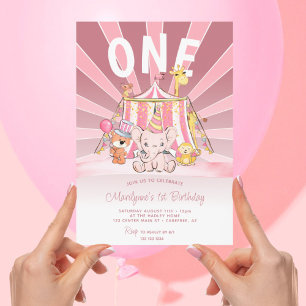 Invitación Circo Rosa Gran Carpa 1er Cumpleaños