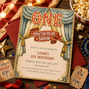 Invitación Circo Vintage One Espectacular Primer Cumpleaños