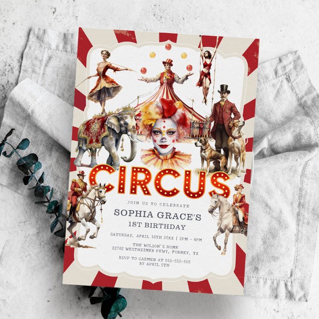 Invitación Circo vintage y acuarela de carnaval Cumpleaños (Subido por el creador)