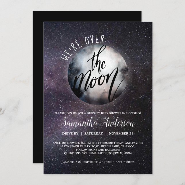 Invitación Circulación por el Baby Shower de la Luna (Anverso / Reverso)